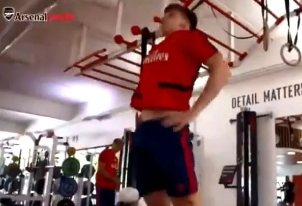 The Left back was pictured breaking an Arsenal Record before his first game with the club. Credit to ArsenalTV.