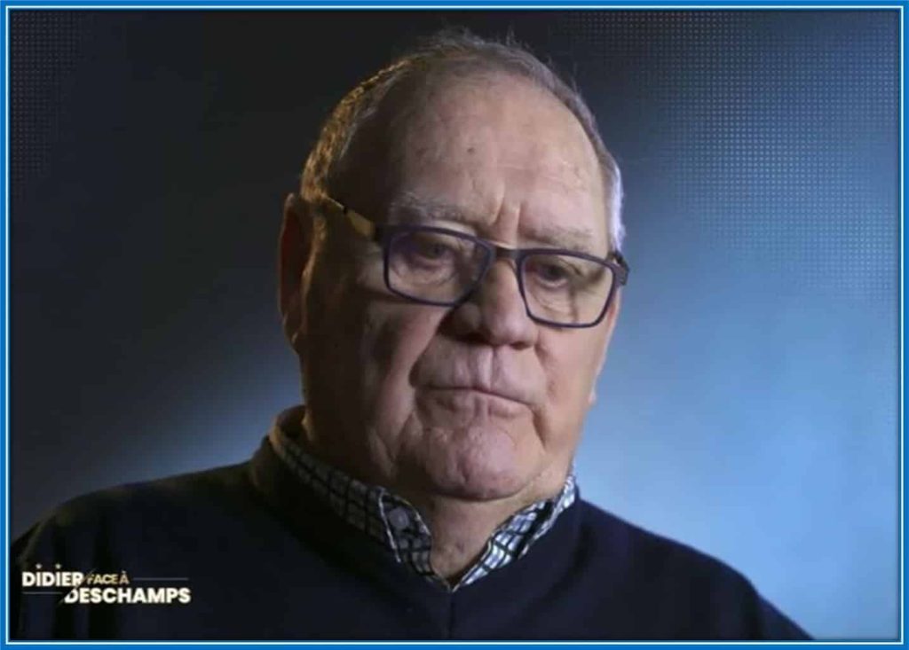 Didier Deschamps Father, Pierre, looking sober, in front of the camera because of Philippe's death.