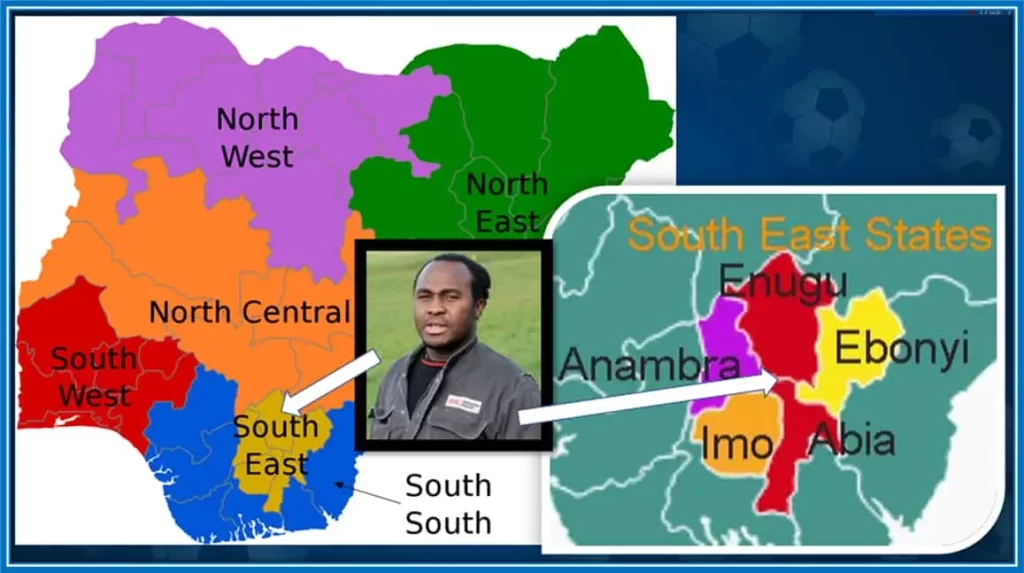 This map explains Noah Okafor's Family Origin from his father's side. Christian Okafor is from one of these Nigerian southeastern states.