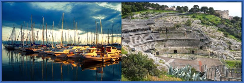 Take a look at the Marina area (L) and ancient Roman Amphitheatre (R) in Cagliari.