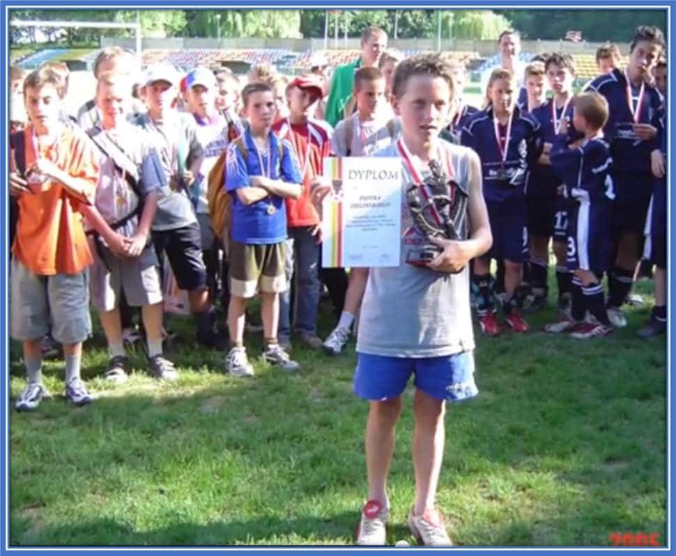 Young Piotr, celebrating his honour with Orzeł Ząbkowice Śląskie.