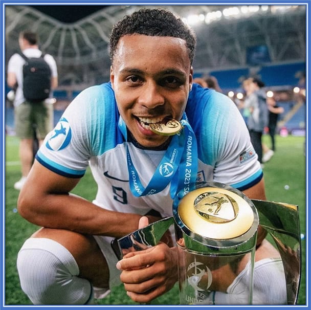 Winning his first-ever trophy, the UEFA European Under-21 Championship is one of the proudest moments in Archer's career. Source: Instagram/cameronarcher9.