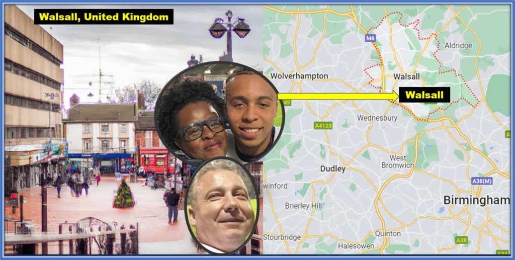 Tracing Origins: Cameron Archer's journey begins in the heart of England. Hailing from Walsall, a bustling market town. Source: GoogleMap.