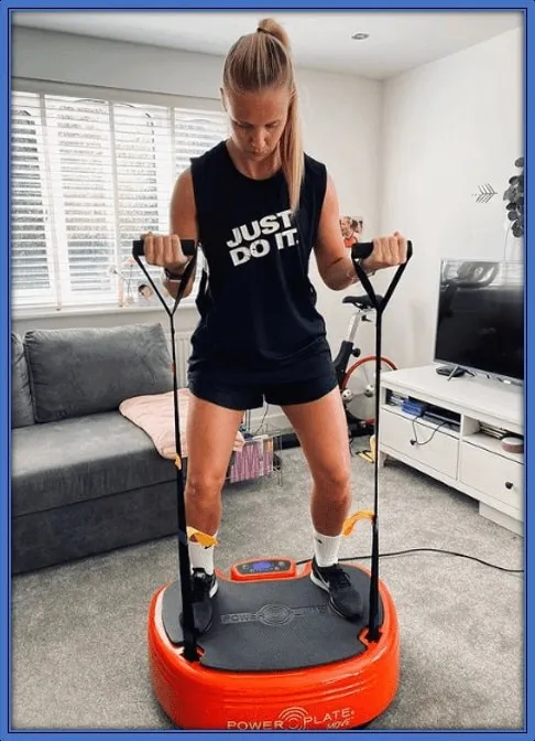 Beth's living room often doubles up as a workout space.