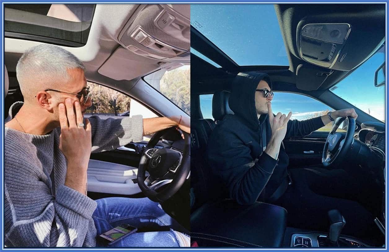 An interior view of Chacal's Mercedes Benz car.