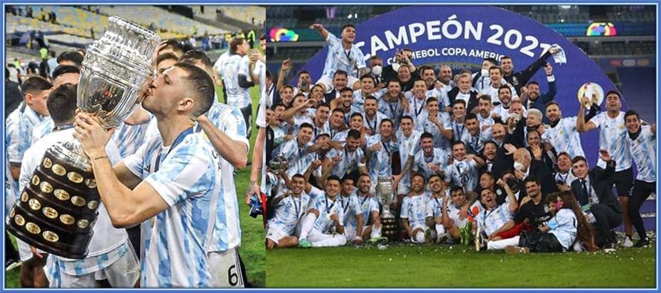 As many others did, Guido kissed the COPA America trophy, which he won alongside the Great Lionel Messi.