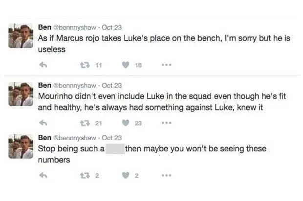 After seeing his brother Luke left out by the 'Special One', Ben's initial well-wishes for Manchester United swiftly transformed into heated words for Mourinho.