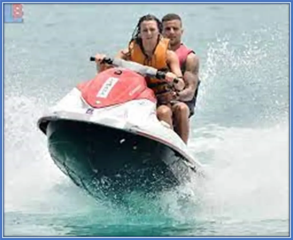 Loverboy Kyle Walker and Annie enjoy a speedboat.