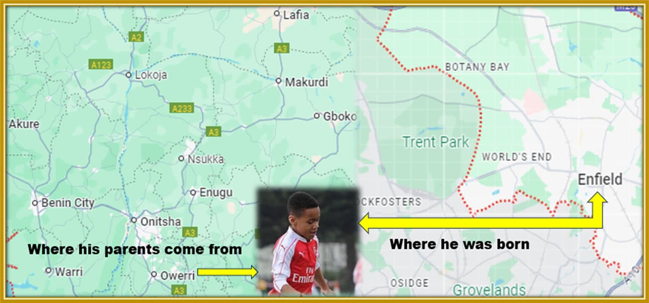 The map explains Ethan Nwaneri's Nationality.