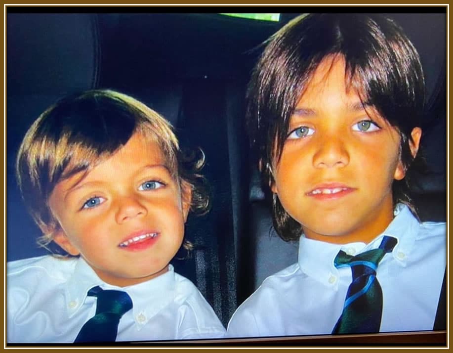 Daniel and Christian looking sharp in their school uniforms, dressed in classic white shirts and ties. Proudly representing their Milan roots, they’re a picture of both style and ambition.