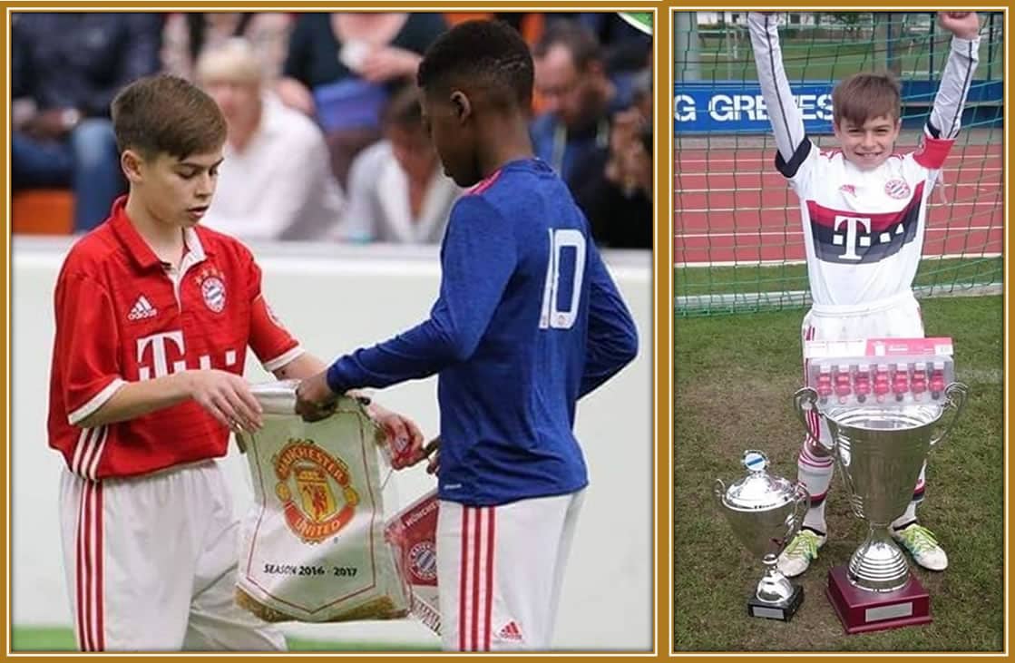 Young leader on the rise: He proudly carried the captain’s flag and showcased yet another trophy, embodying the spirit and discipline that drove him to lead Bayern’s youth team.