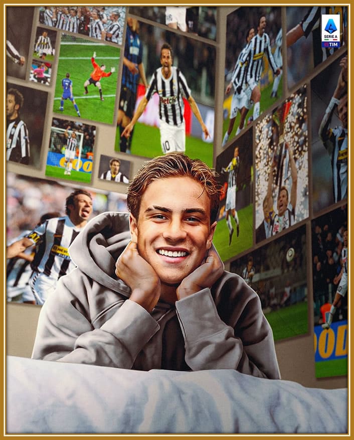 Yıldız beams with joy in his room, surrounded by posters of his idol, Alessandro Del Piero. This starry-eyed dreamer, inspired by the legendary Juventus number 10, is ready to chase his own footballing destiny!