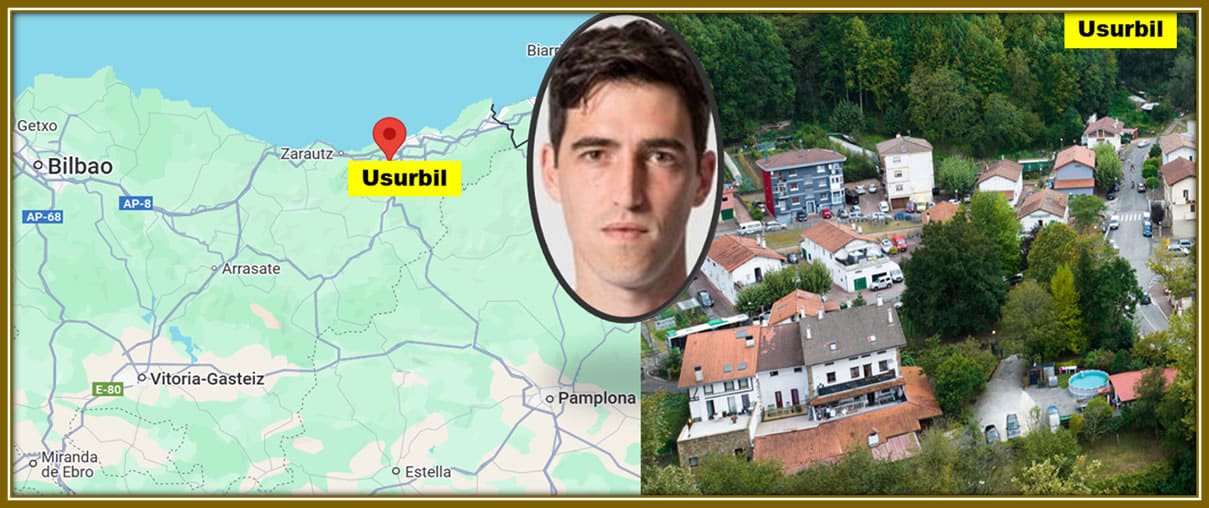 Tracing Andoni Iraola's roots: A glimpse of Usurbil’s historic charm, its modest housing, and the map of the town where his incredible journey began. Image Credit: GoogleMaps, 650usurbilbizi