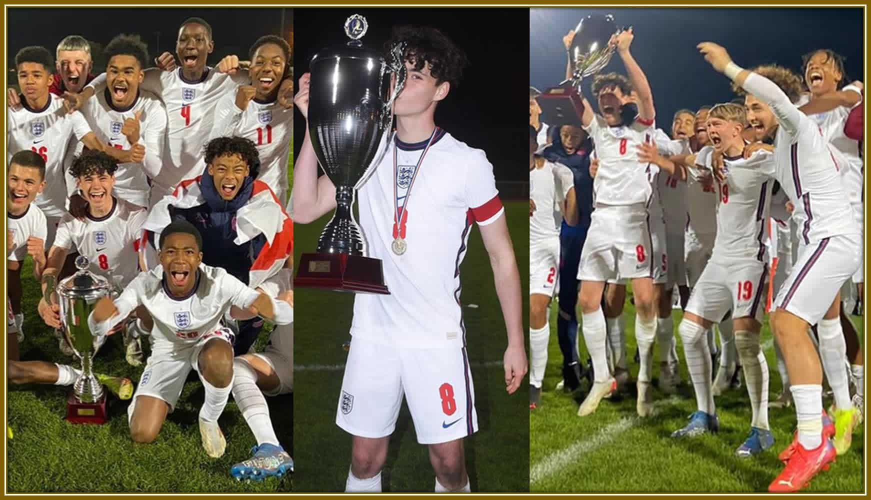 Gray, all smiles and silverware! A proud moment as he celebrates his first taste of glory with England's youth team. The beginning of many!