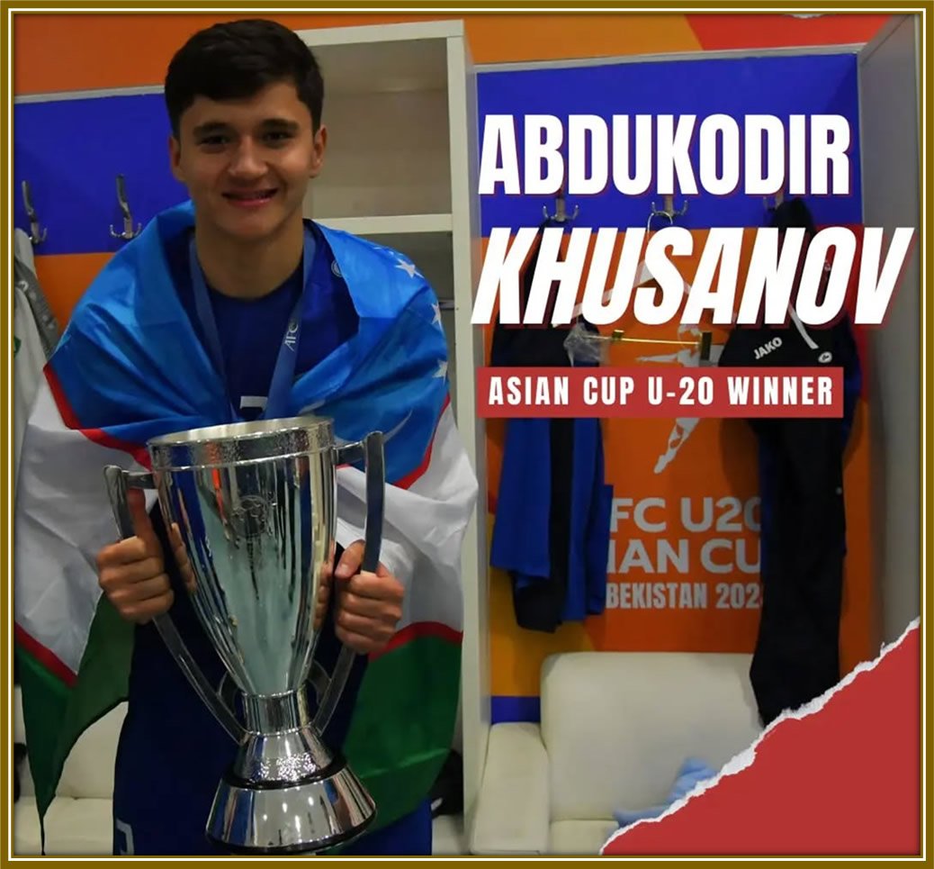 Abdukodir Khusanov proudly celebrates winning the Asian U-20 Cup, a victory that earned him his ticket to Europe.