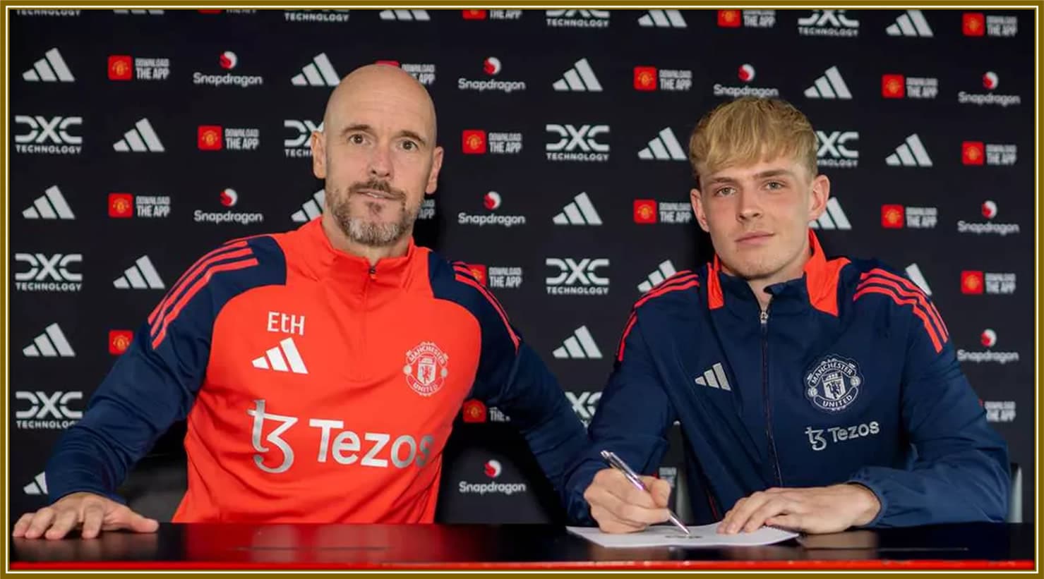 A moment of excitement with Toby Collyer as he signs his first professional contract with Manchester United - a proud day for his parents and family.