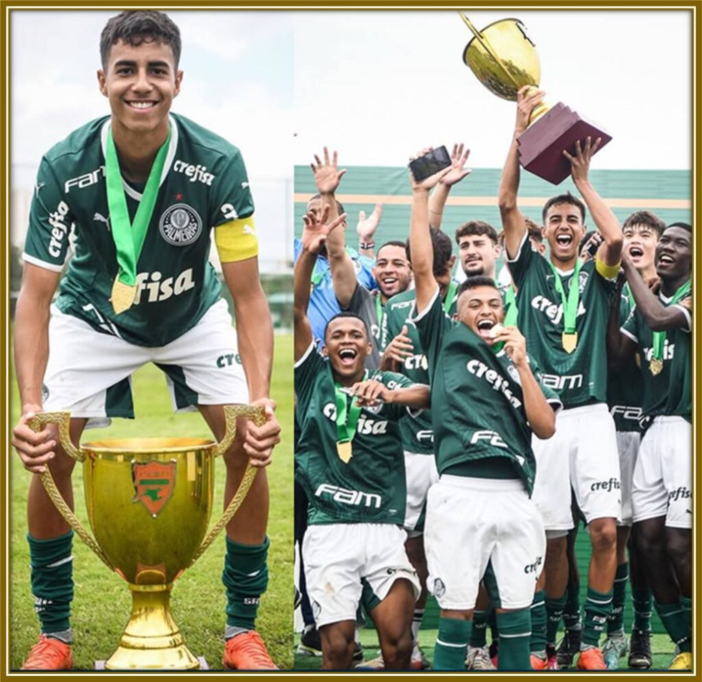 Reis celebrates yet another trophy victory with Palmeiras' reserves, showcasing his winning mentality and leadership on the path to greatness.